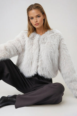 Elegant Cropped Faux Fur Jacket