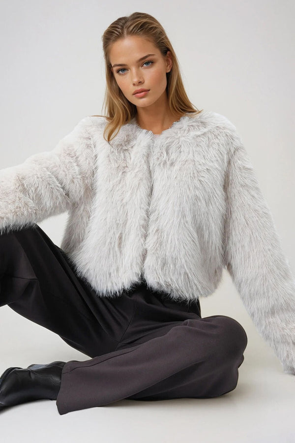 Elegant Cropped Faux Fur Jacket