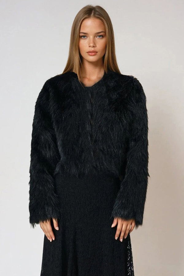 Elegant Cropped Faux Fur Jacket