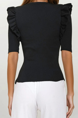 Chic Black Ruffle-Sleeve Blouse